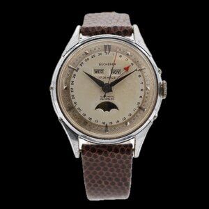 Vintage Bucherer 4423 Triple Date Men's Automatic Wristwatch Swiss Chrome Rare